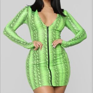Lime & Black Snake Print Mini Dress